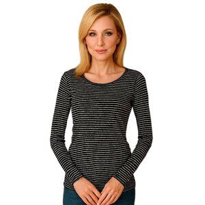 Forever 21 Top Shirt Black White Stripe Long Sleeve Burnout WOMEN'S WOMAN Small